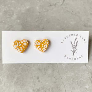 Georgie floral print heart studs