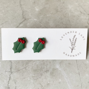 Christmas holly studs