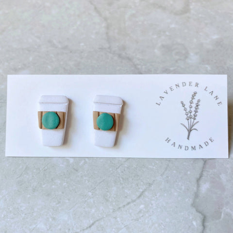 Lucy green logo coffee studs