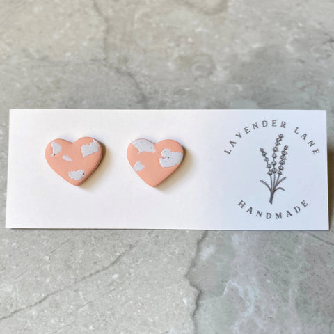 Olivia peach terrazzo heart studs