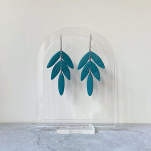 Maggie teal leaf drop dangles